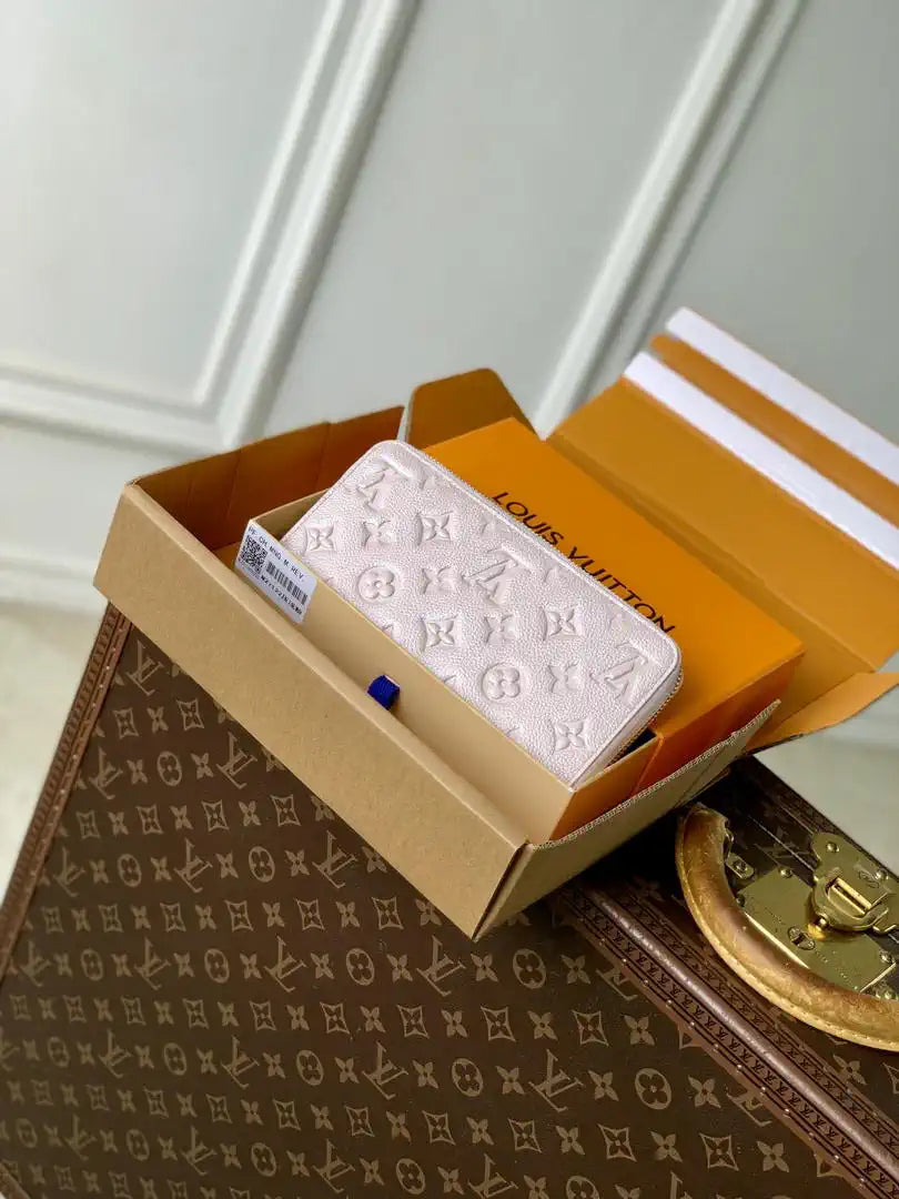 Louis Vuitton LV M27122 Victorine Long Wallet Pearl powder Monogram Empreinte