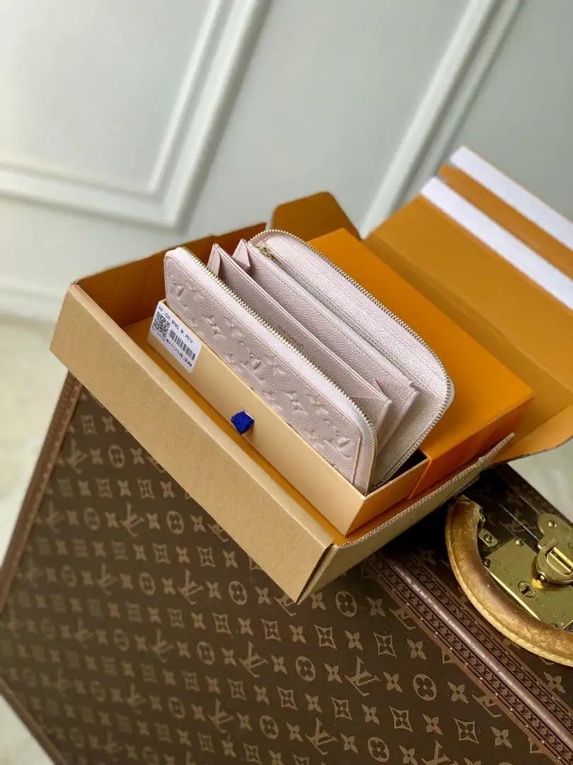 Louis Vuitton LV M27122 Victorine Long Wallet Pearl powder Monogram Empreinte