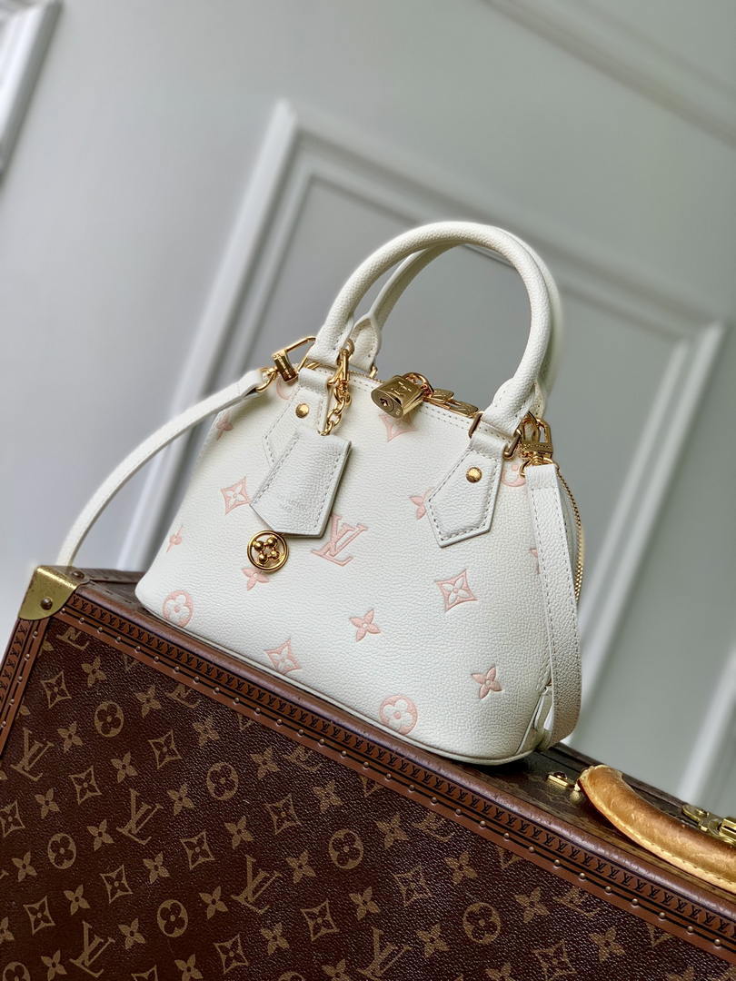 Louis Vuitton LV M27574 Alma BB Bag Monogram Empreinte White &Pink