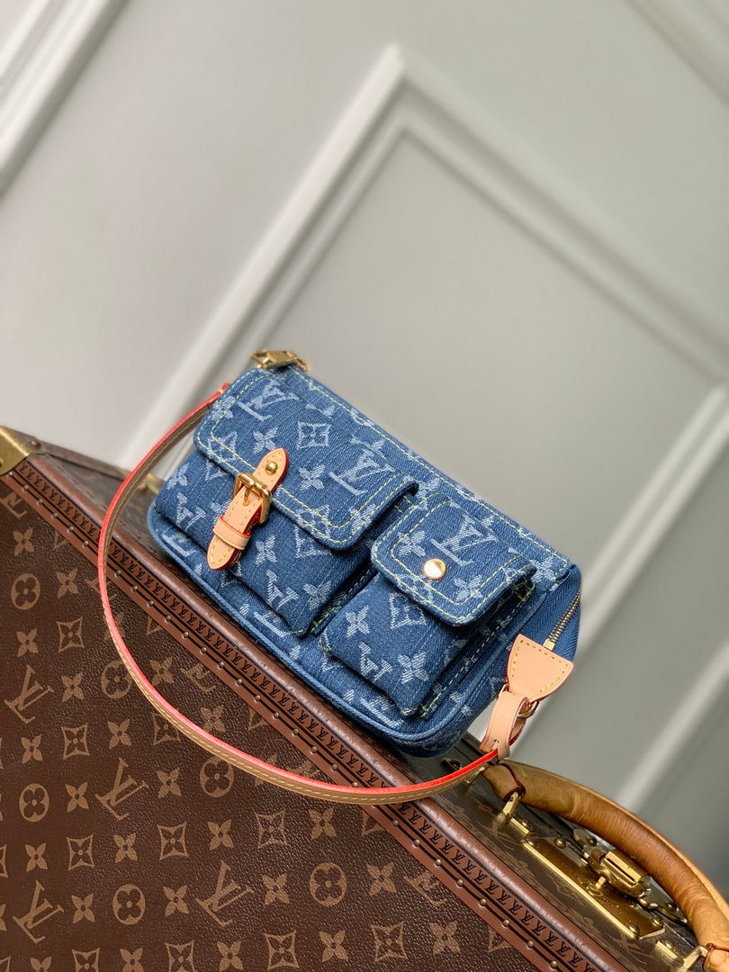 Louis Vuitton  LV M27602 Pochette Accessoire Cargo Bag Blue Denim