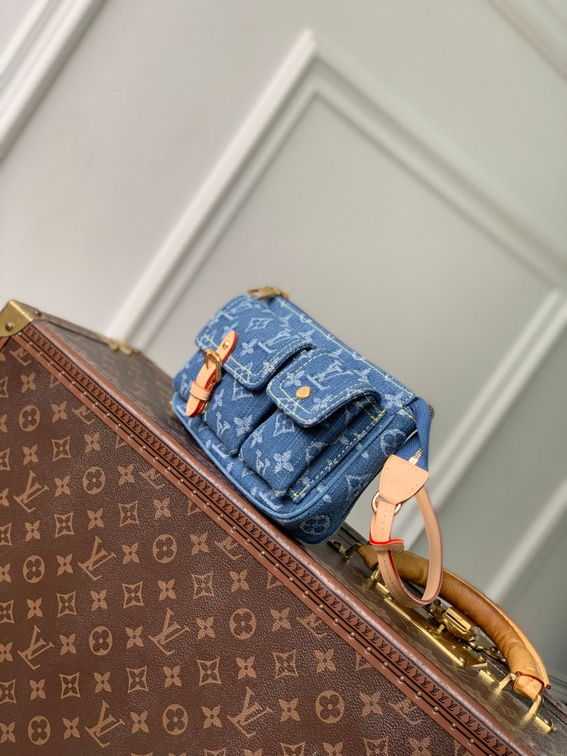 Louis Vuitton  LV M27602 Pochette Accessoire Cargo Bag Blue Denim