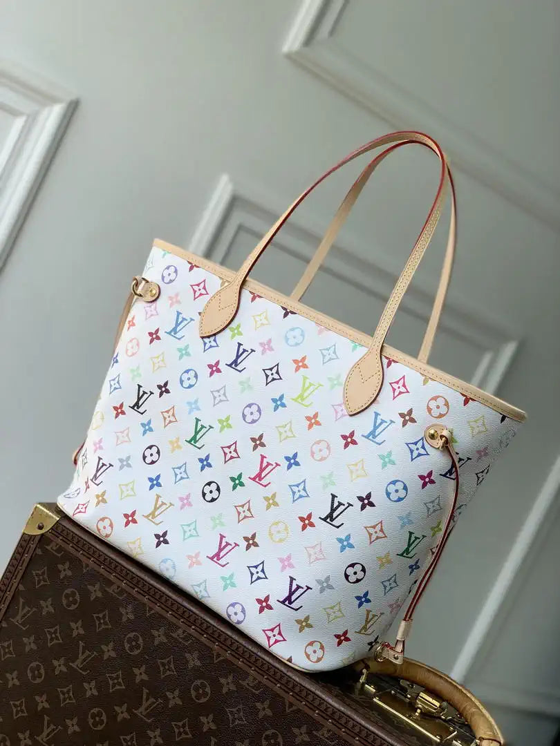 Louis Vuitton LV M27787 LV x TM Neverfull MM Handbag Monogram White