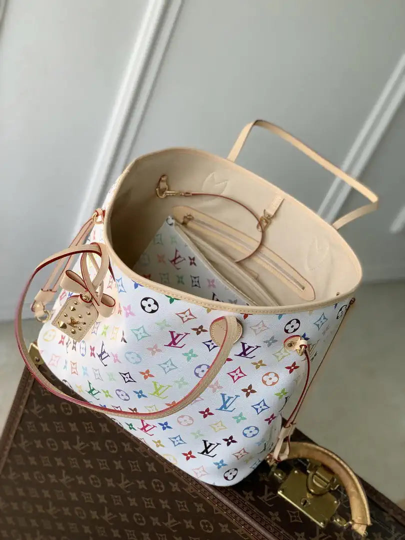 Louis Vuitton LV M27787 LV x TM Neverfull MM Handbag Monogram White