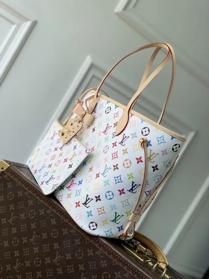 Louis Vuitton LV M27787 LV x TM Neverfull MM Handbag Monogram White