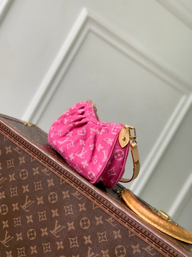Louis Vuitton  LV M28327 Pochette Valley Bag Fuchsia Denim