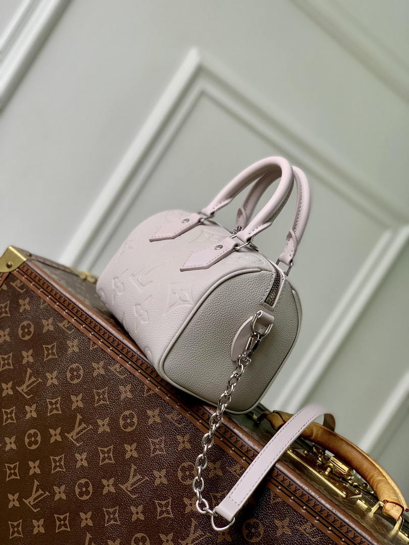 Louis Vuitton LV M28343 Speedy Bandouliere 20 Monogram Empreinte Brume Gray