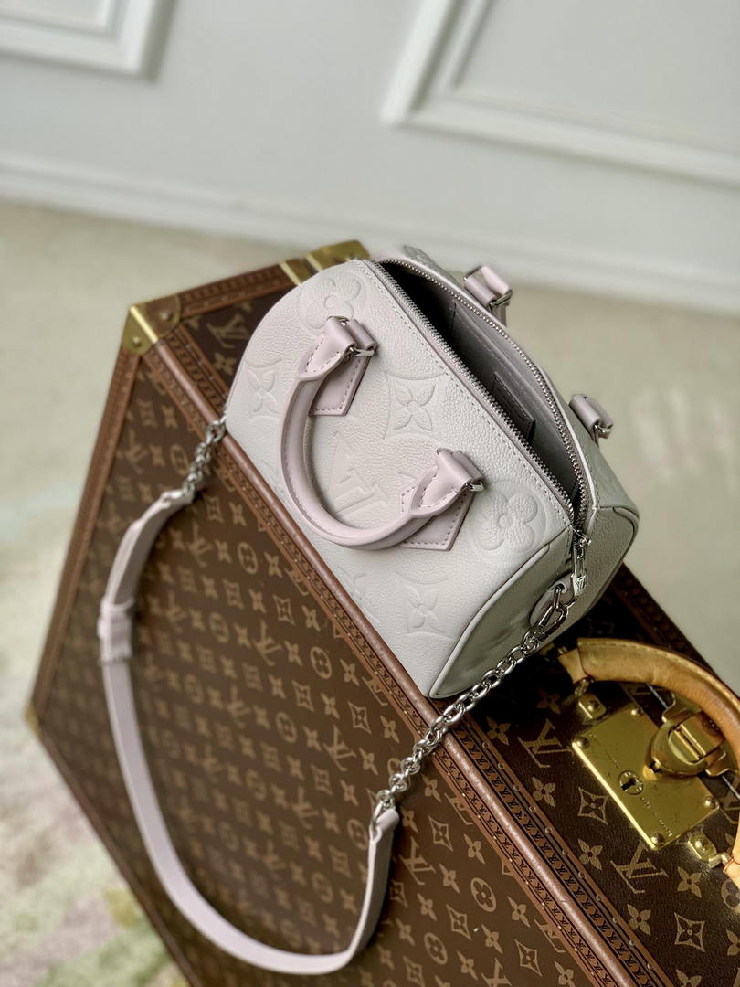 Louis Vuitton LV M28343 Speedy Bandouliere 20 Monogram Empreinte Brume Gray
