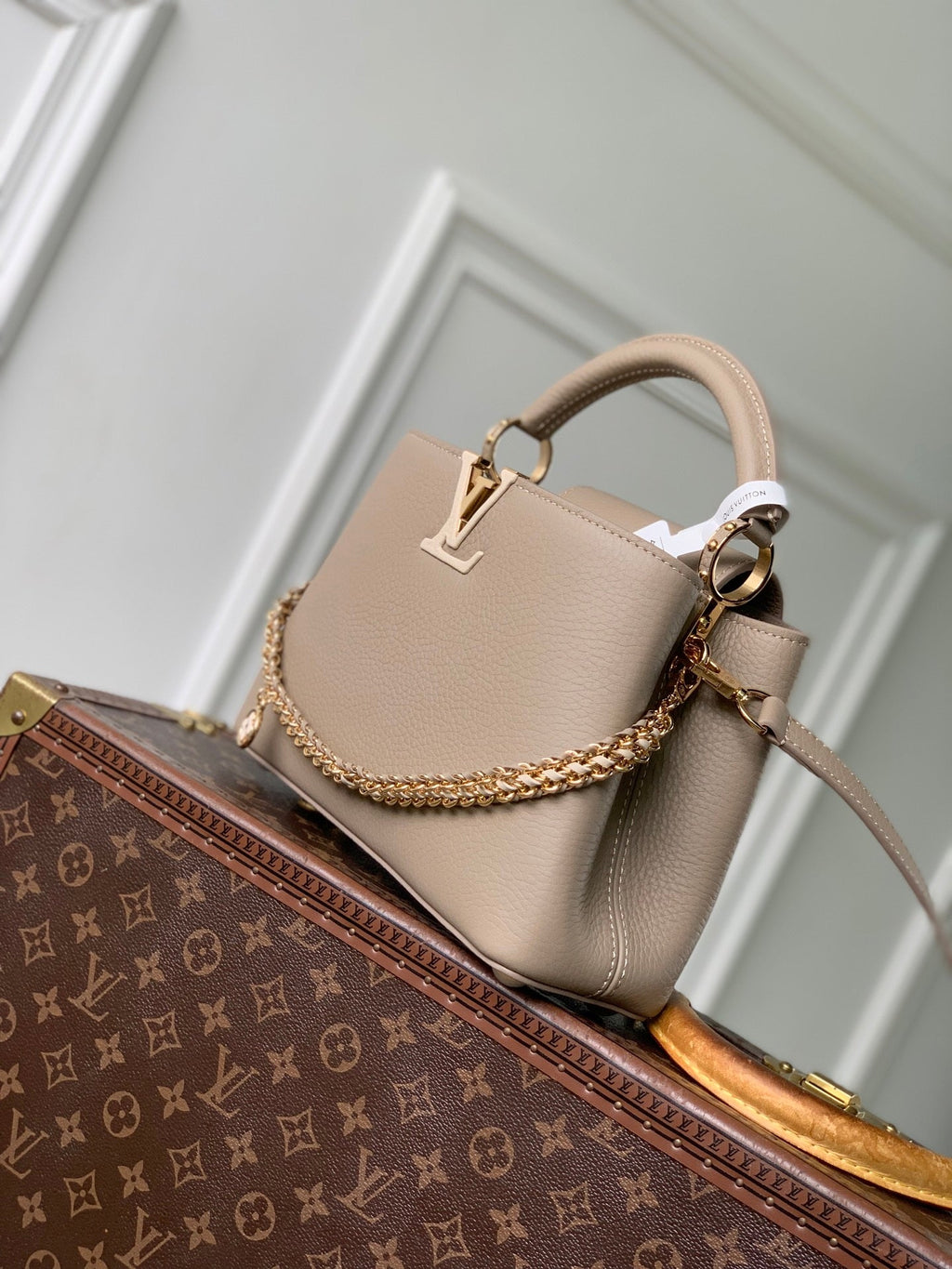 Louis Vuitton LV M29440 Capucines BB Bag Galet Grey Taurillon leather