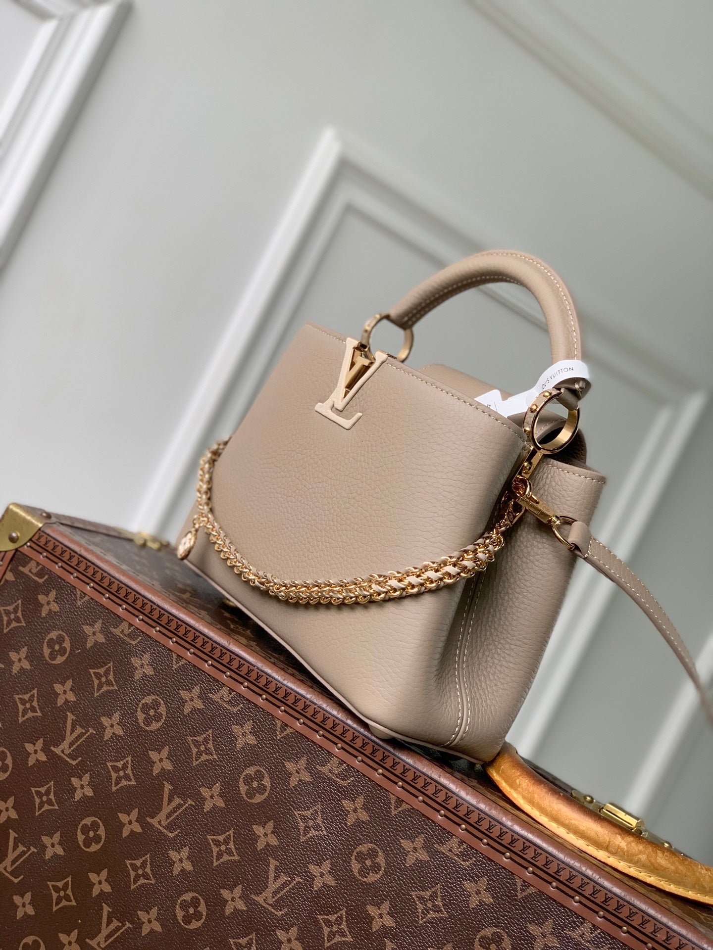 Louis Vuitton LV M29440 Capucines BB Bag Galet Grey Taurillon leather
