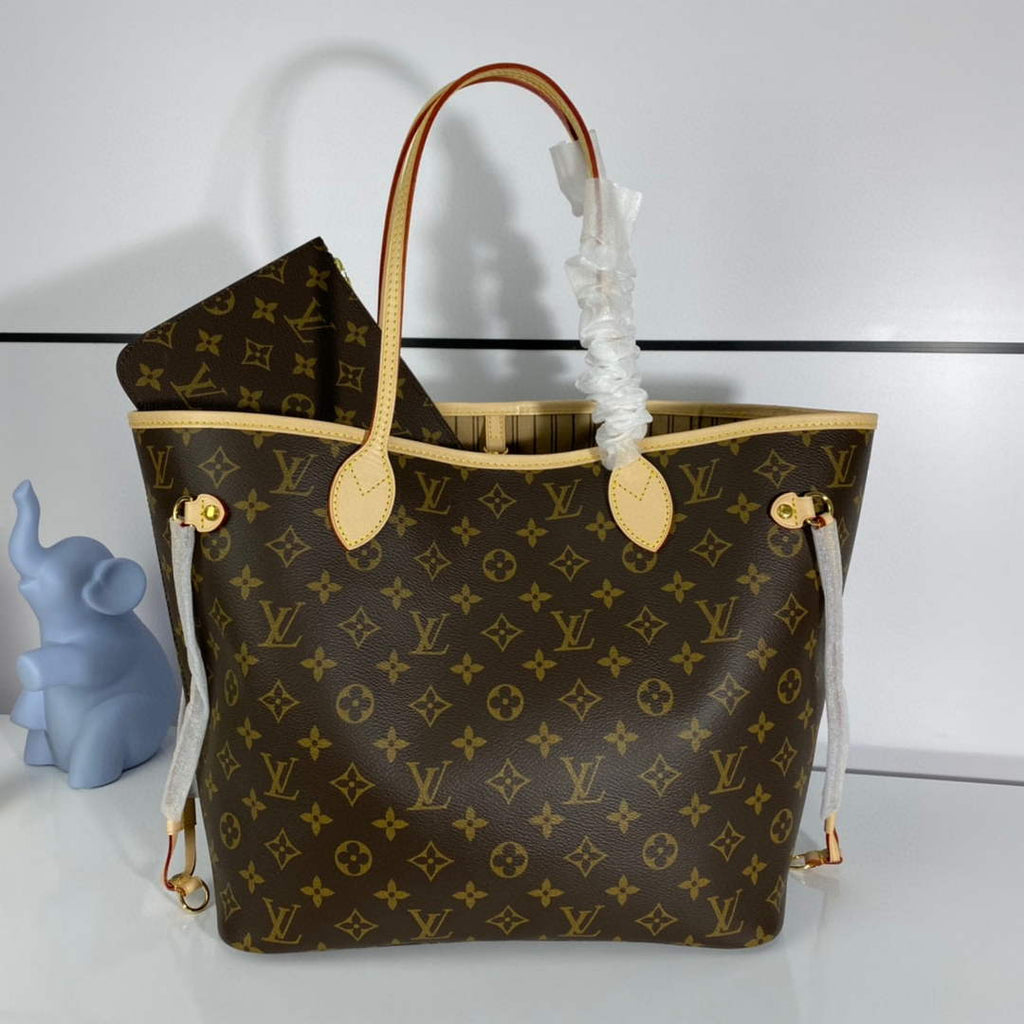 Louis Vuitton LV M40995 Neverfull MM Monogram?Canvas Beige