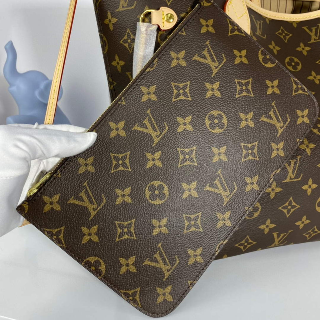 Louis Vuitton LV M40995 Neverfull MM Monogram?Canvas Beige