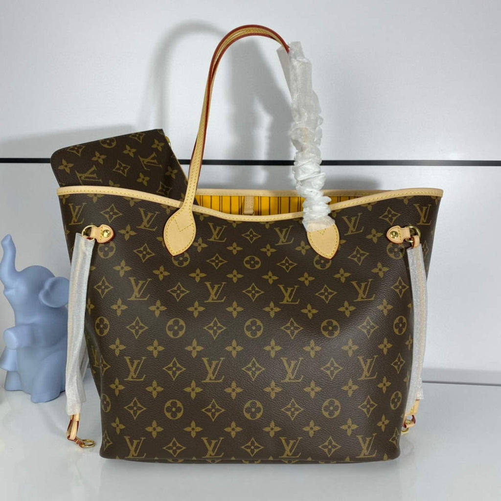Louis Vuitton LV M40997 Neverfull MM Monogram?Canvas Cerise Yellow