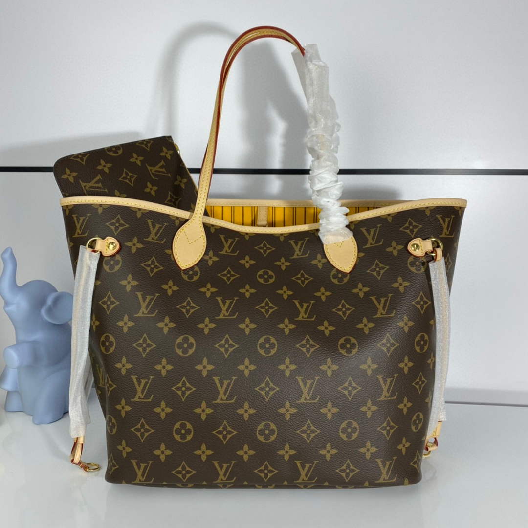 Louis Vuitton LV M40997 Neverfull MM Monogram?Canvas Cerise Yellow