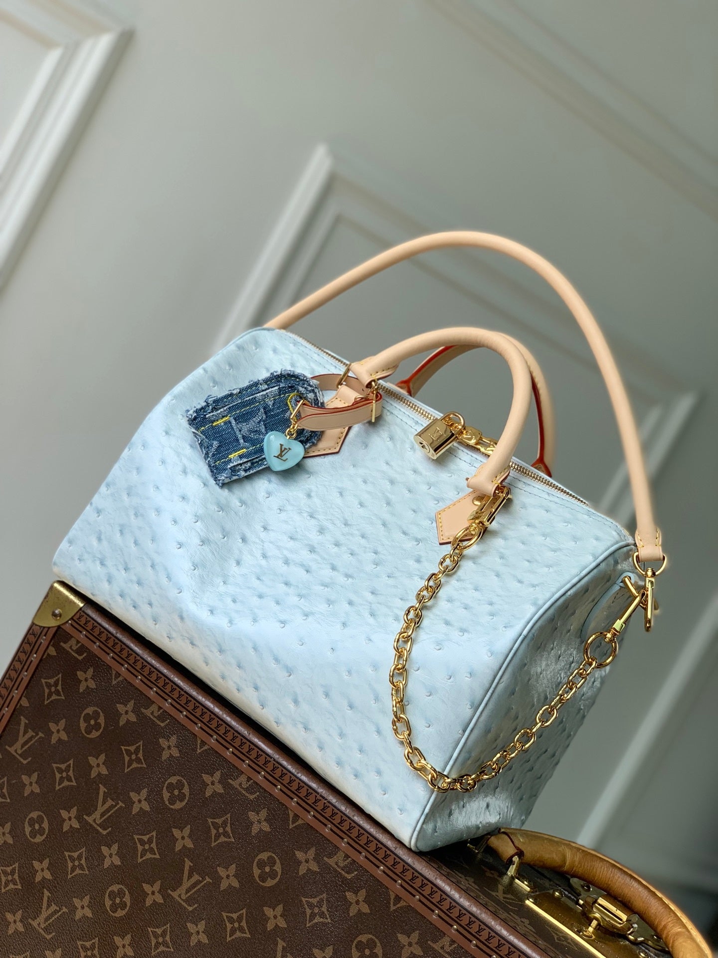 Louis Vuitton LV M41112 Speedy Soft 30 Boho Bag Blue/Ostrich Pattern - Default Title - View 1