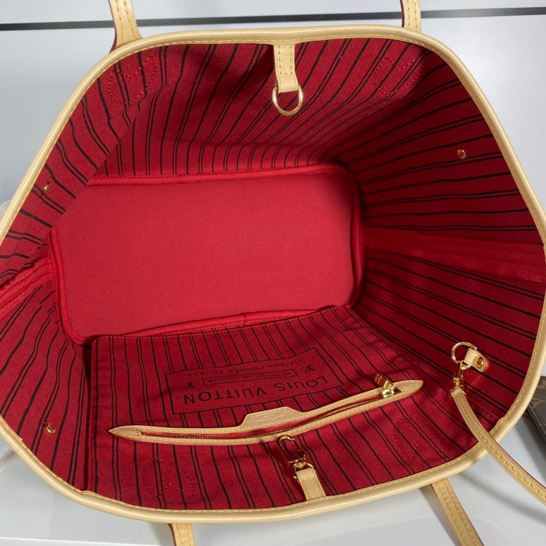 Louis Vuitton LV M41177 Neverfull MM Monogram?Canvas Cerise Red