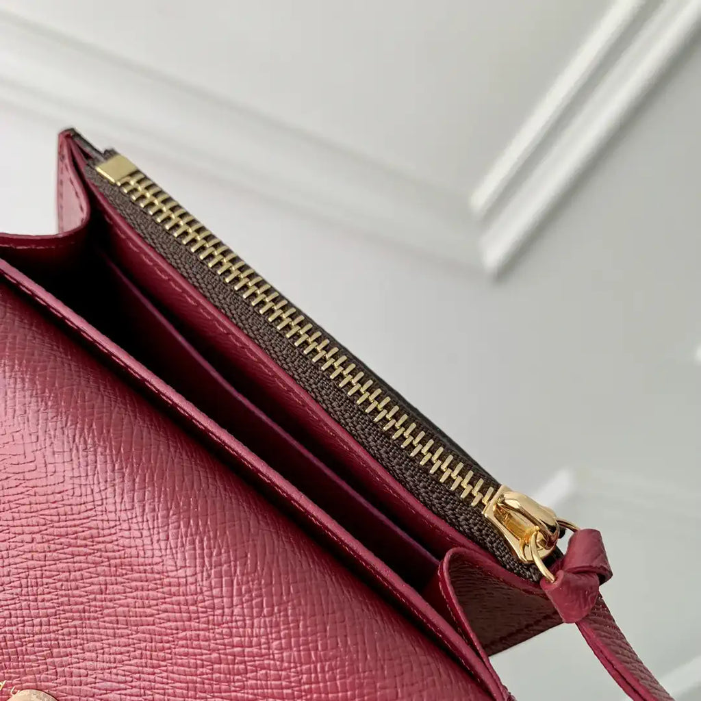 Louis Vuitton LV M41939 Rosalie Coin Purse Gold Wine Red