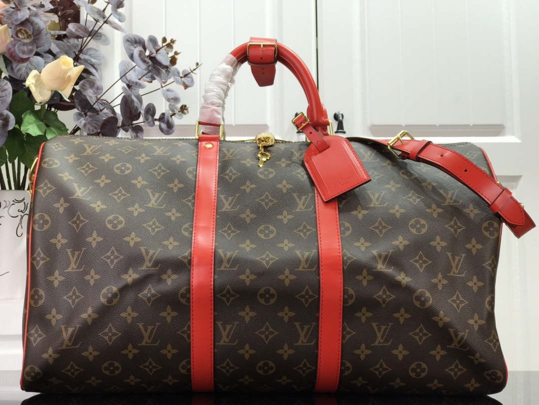 Louis Vuitton LV M44740 Keepall Bandouliere 50 Monogram Bag Red - Default Title - View 1