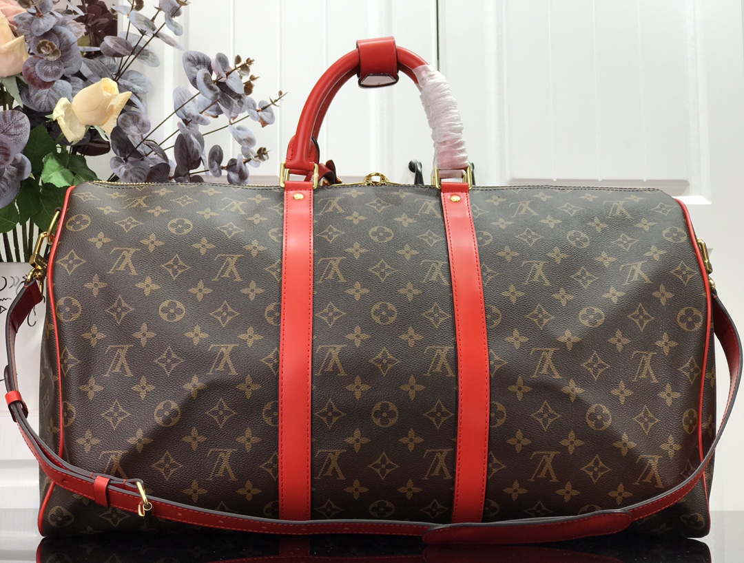 Louis Vuitton LV M44740 Keepall Bandouliere 50 Monogram Bag Red
