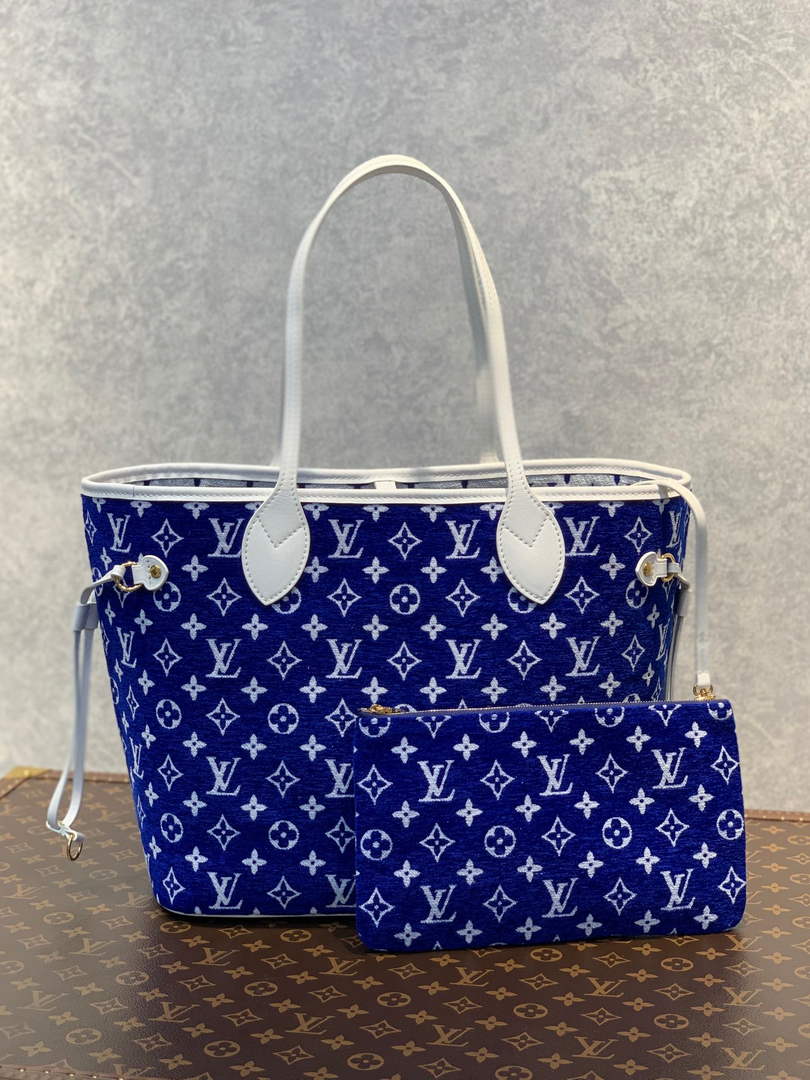 Louis Vuitton LV M46220 Neverfull MM Tote Bag Blue - Default Title - View 1