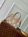 Louis Vuitton LV M47054 OnTheGo BB Handbag Bicolor Monogram Empreinte Leather Tourterelle  Cr¨¨me