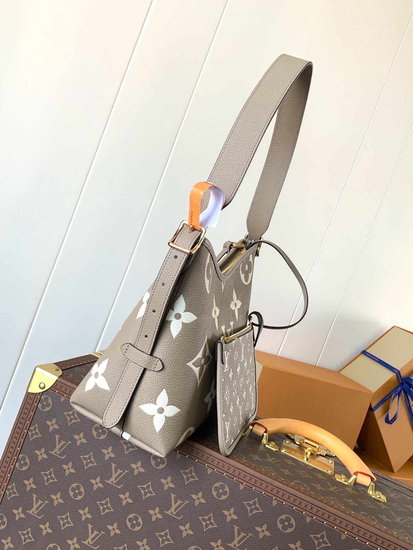 Louis Vuitton LV M47180 CarryAll PM Bag Tourterelle Gray / Crème Beige