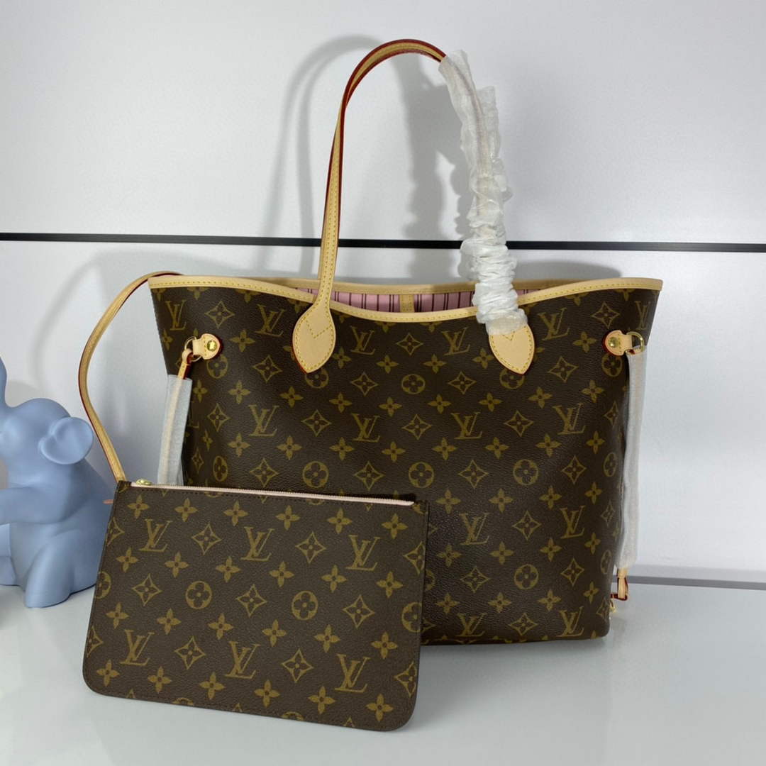 Louis Vuitton LV M50366 Neverfull MM Monogram?Canvas Cerise Pink