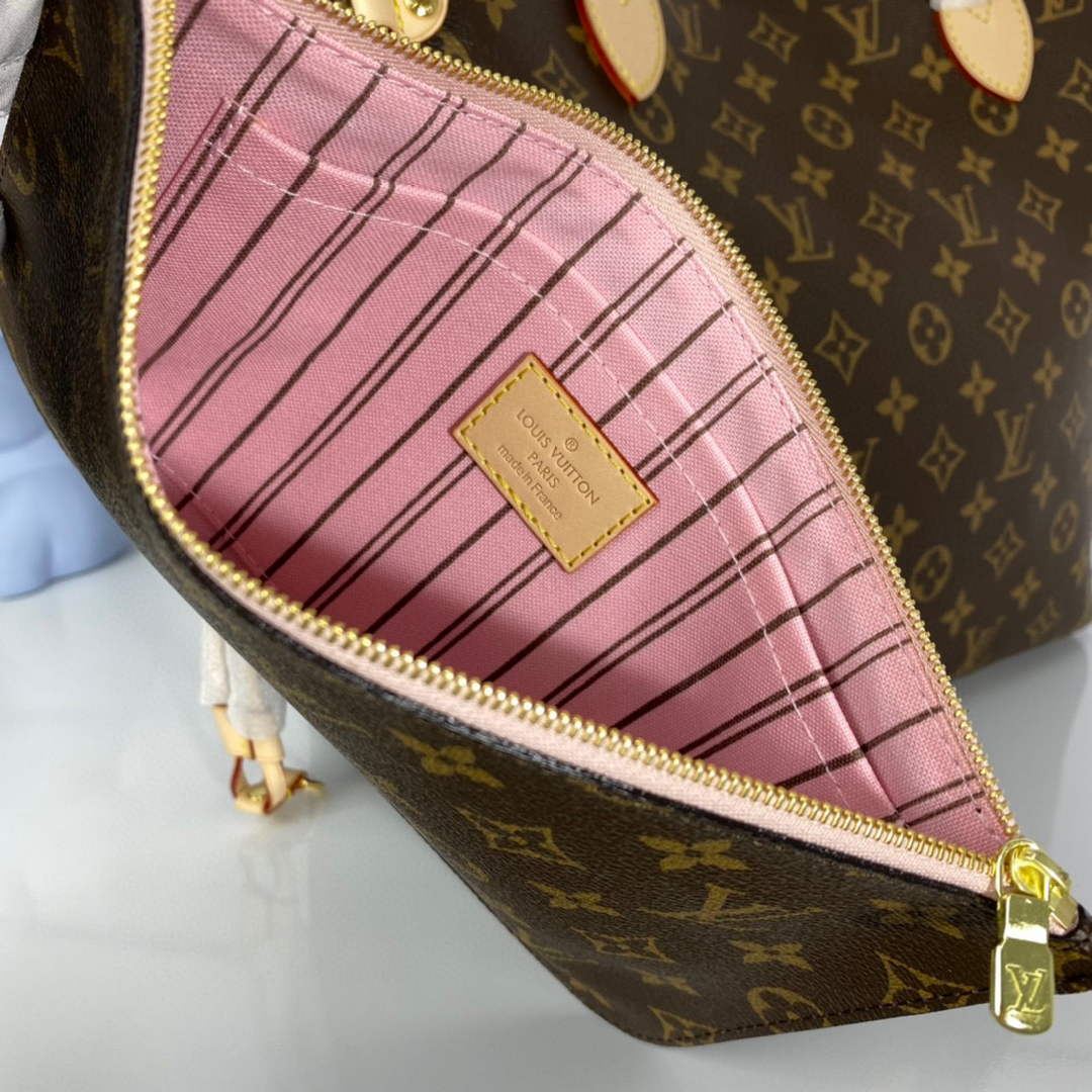 Louis Vuitton LV M50366 Neverfull MM Monogram?Canvas Cerise Pink
