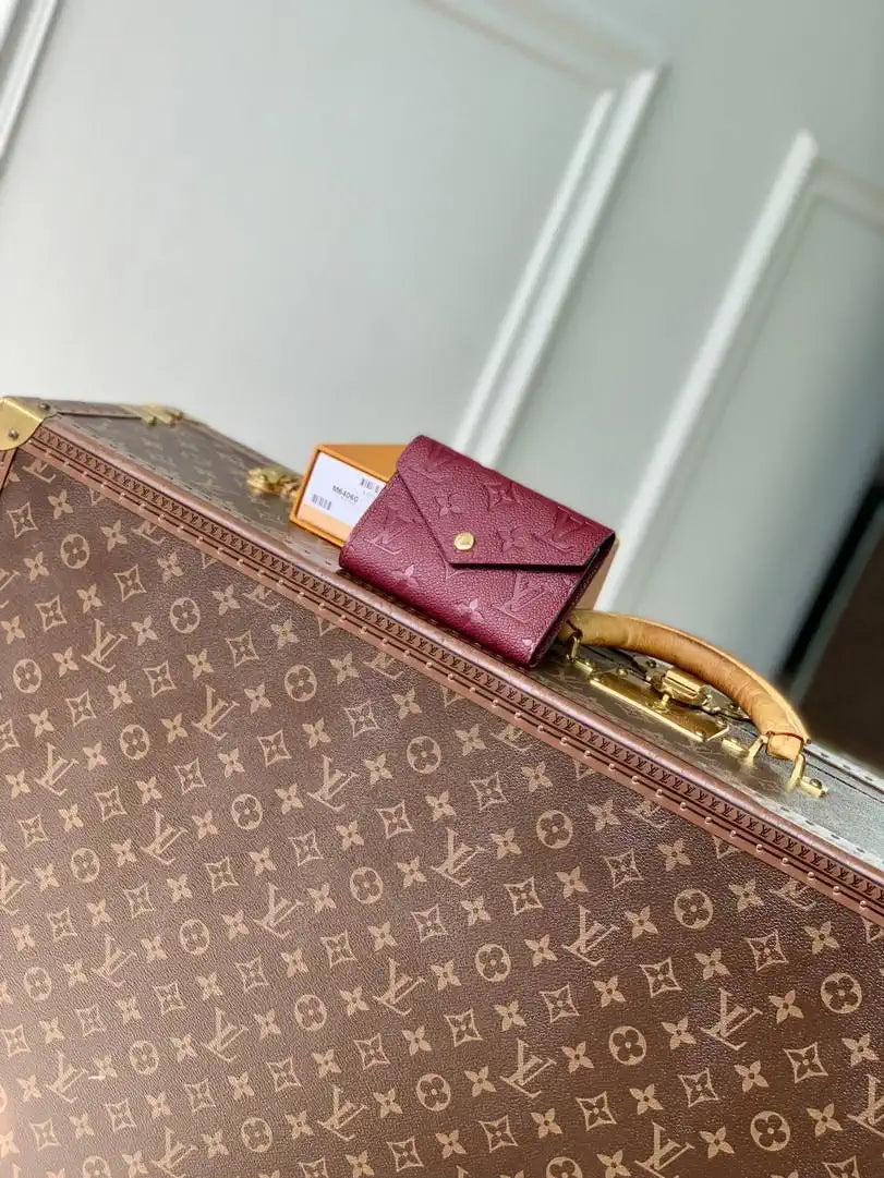 Louis Vuitton LV M64060 Victorine Wallet Monogram Empreinte Leather Wine Red