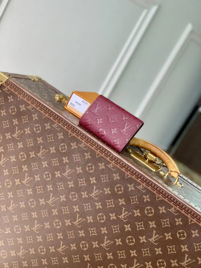 Louis Vuitton LV M64060 Victorine Wallet Monogram Empreinte Leather Wine Red