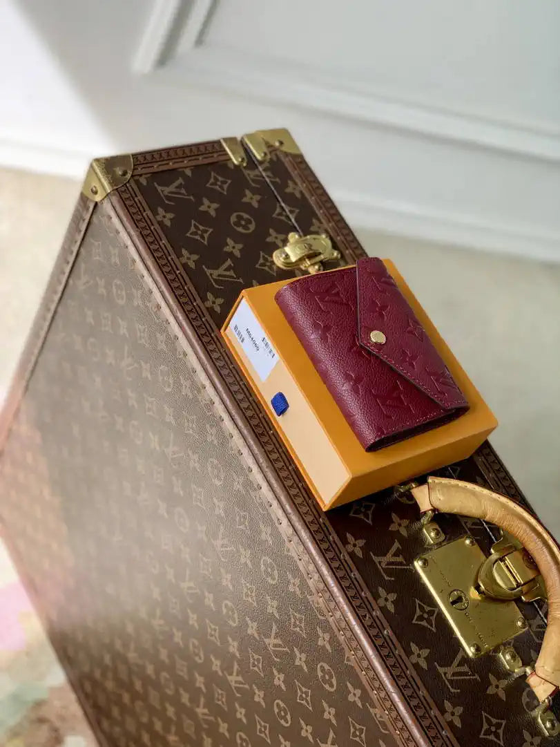Louis Vuitton LV M64060 Victorine Wallet Monogram Empreinte Leather Wine Red