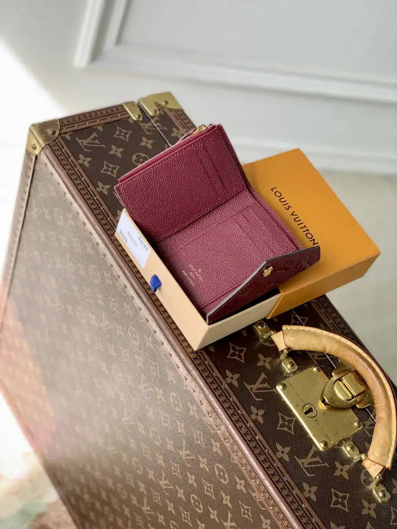 Louis Vuitton LV M64060 Victorine Wallet Monogram Empreinte Leather Wine Red