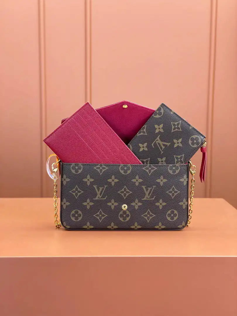 Louis Vuitton LV M81896 Felicie Pochette Bag M61276  Monogram Wine Red