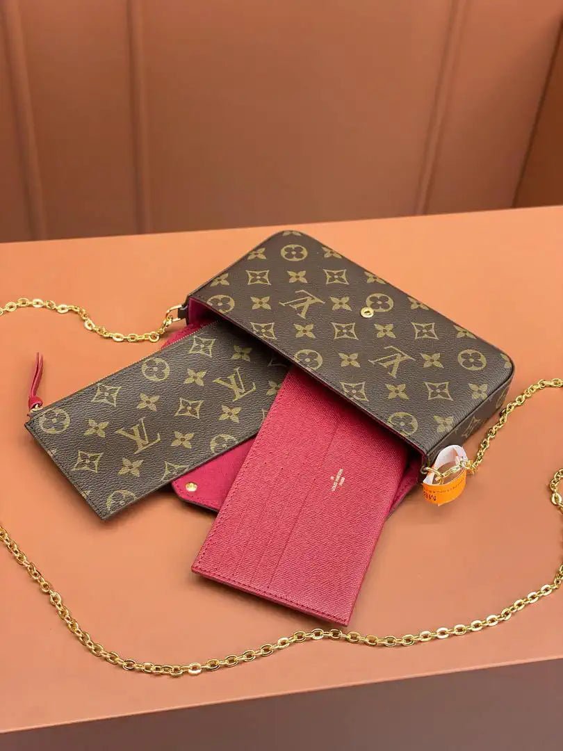 Louis Vuitton LV M81896 Felicie Pochette Bag M61276  Monogram Wine Red