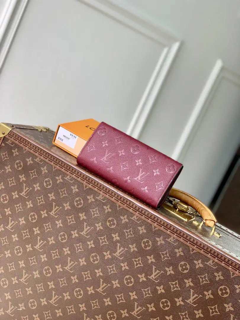 Louis Vuitton LV M82257 Sarah Wallet Monogram Empreinte Leather Wine Red