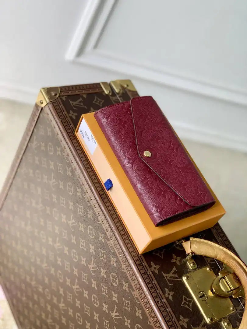 Louis Vuitton LV M82257 Sarah Wallet Monogram Empreinte Leather Wine Red