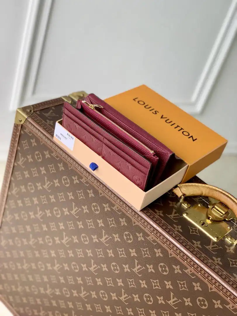 Louis Vuitton LV M82257 Sarah Wallet Monogram Empreinte Leather Wine Red