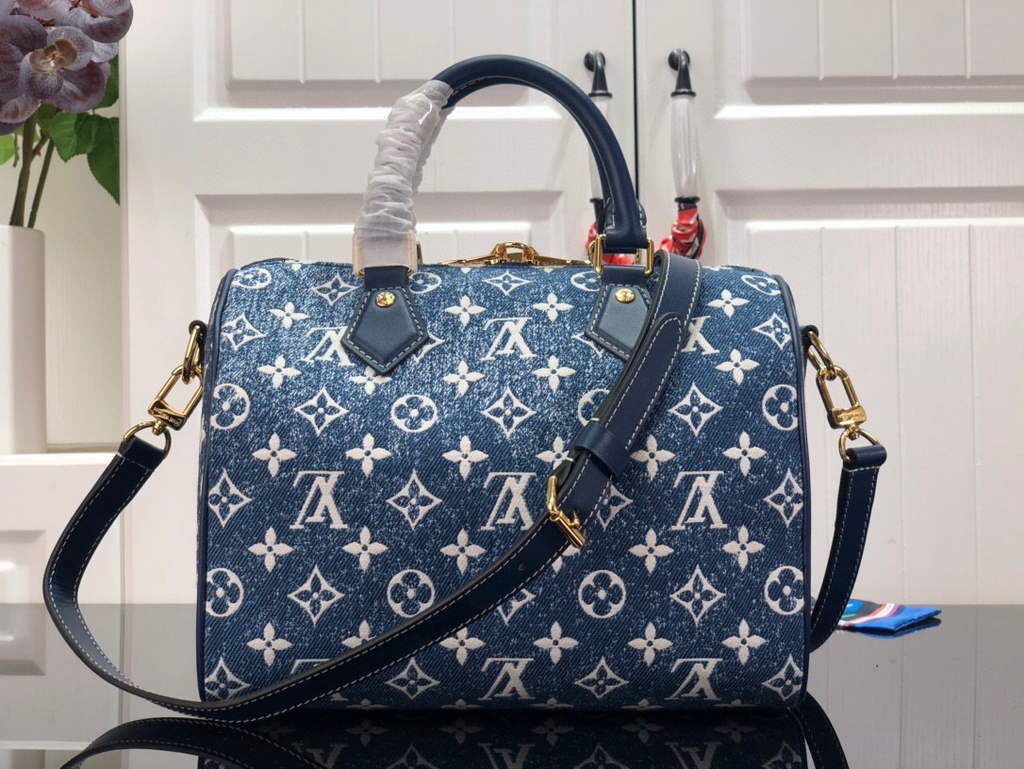 Louis Vuitton M59609 LV M59008 Speedy Bandouliere  25cm Blue