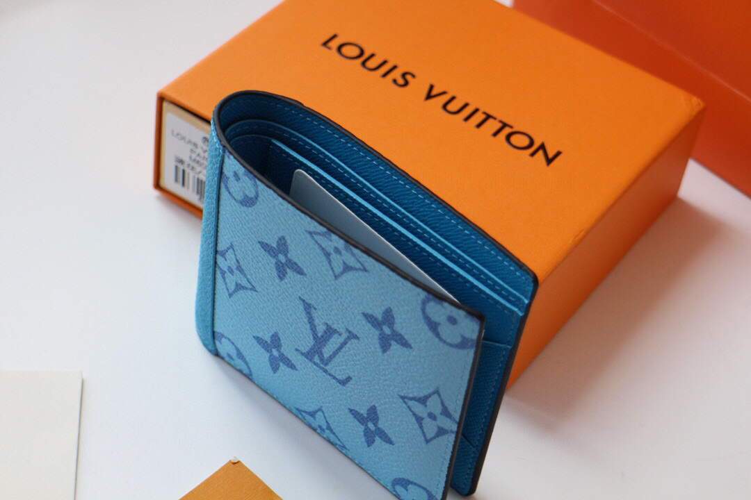 Louis Vuitton Multiple Wallet LV M80422 Monogram Shadow Leather Blue