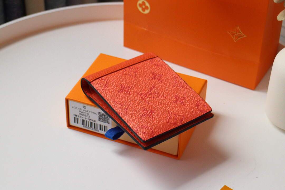Louis Vuitton Multiple Wallet LV M80422 Monogram Shadow Leather Orange Red