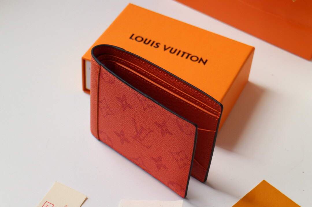 Louis Vuitton Multiple Wallet LV M80422 Monogram Shadow Leather Orange Red