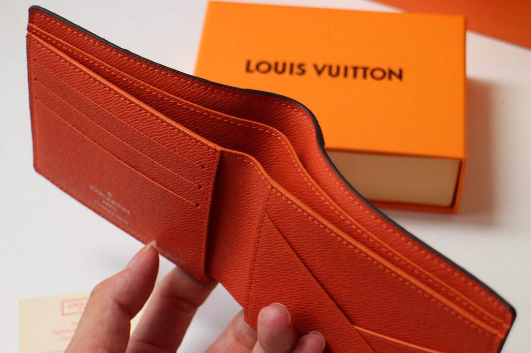 Louis Vuitton Multiple Wallet LV M80422 Monogram Shadow Leather Orange Red