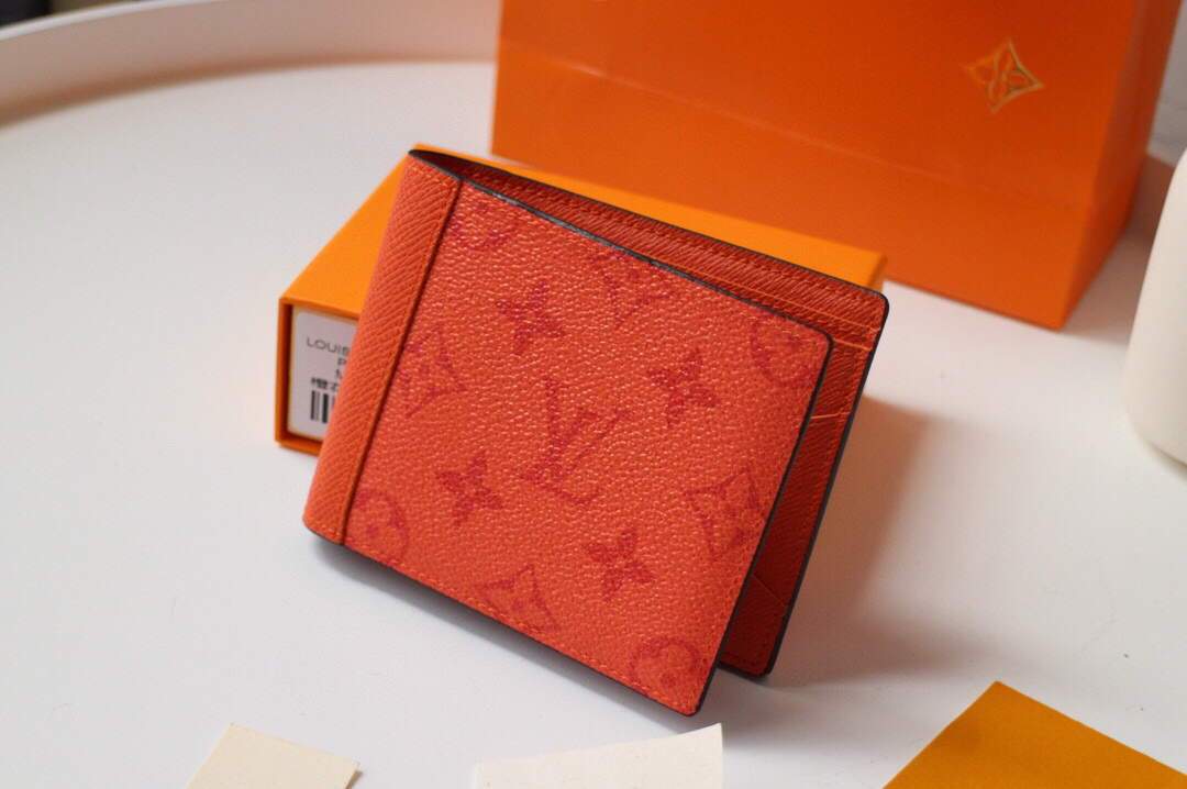 Louis Vuitton Multiple Wallet LV M80422 Monogram Shadow Leather Orange Red