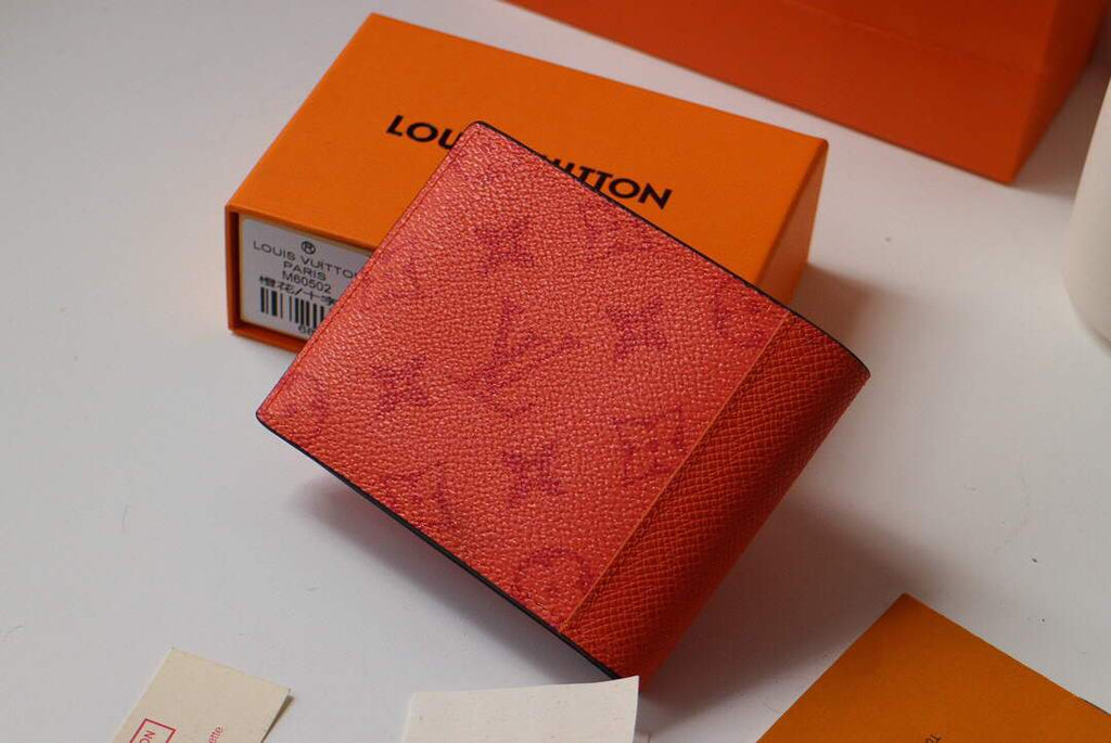 Louis Vuitton Multiple Wallet LV M80422 Monogram Shadow Leather Orange Red