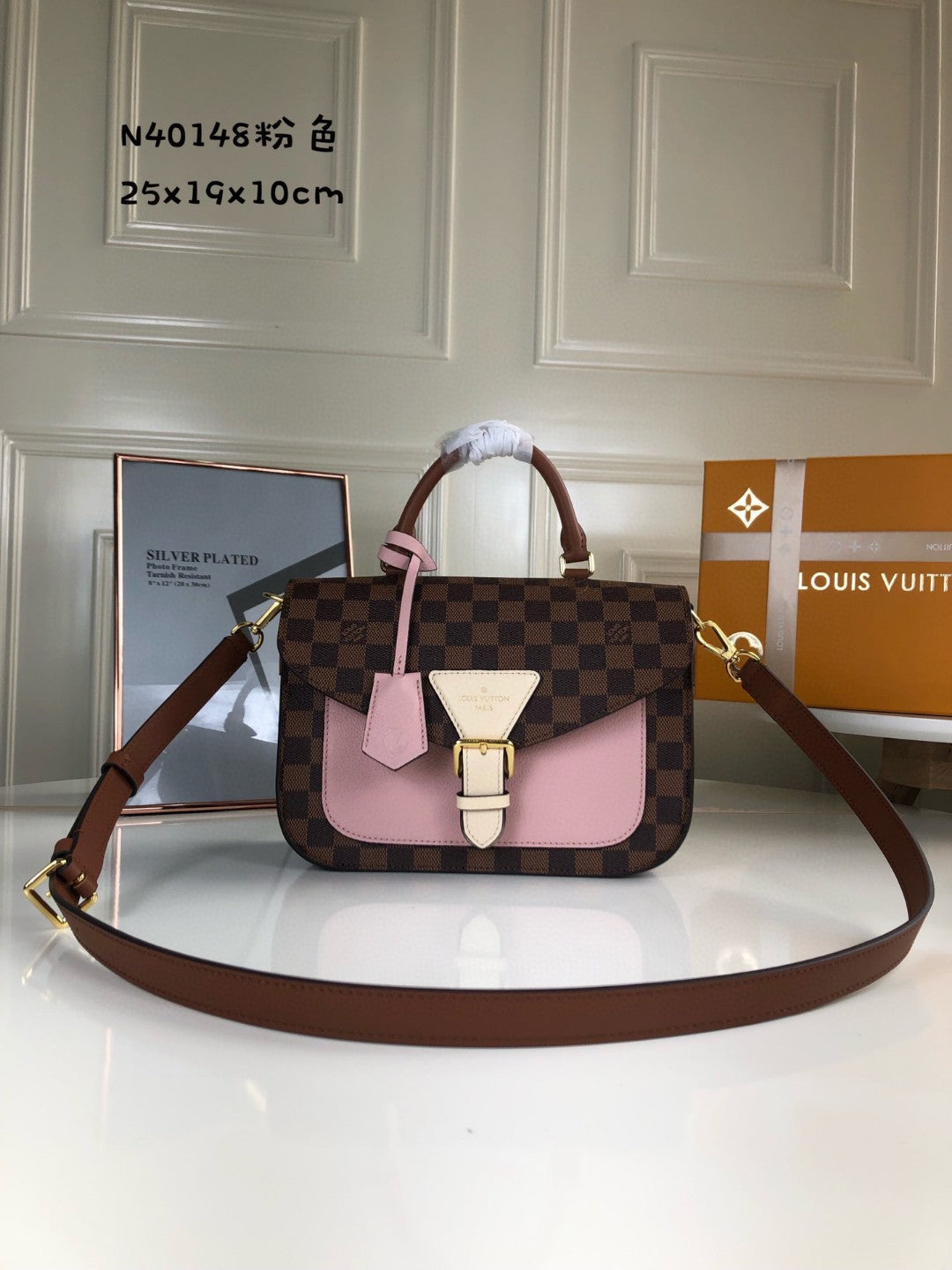 Louis Vuitton N40148 LV Trendy Crossbody Bag Damier Ebene Pink - Default Title - View 1