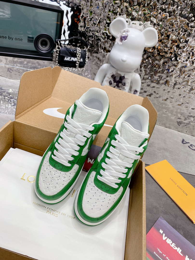Louis Vuitton Nike Air Force 1 Low By Virgil Abloh White Green 1AC58D Women Men's M601034