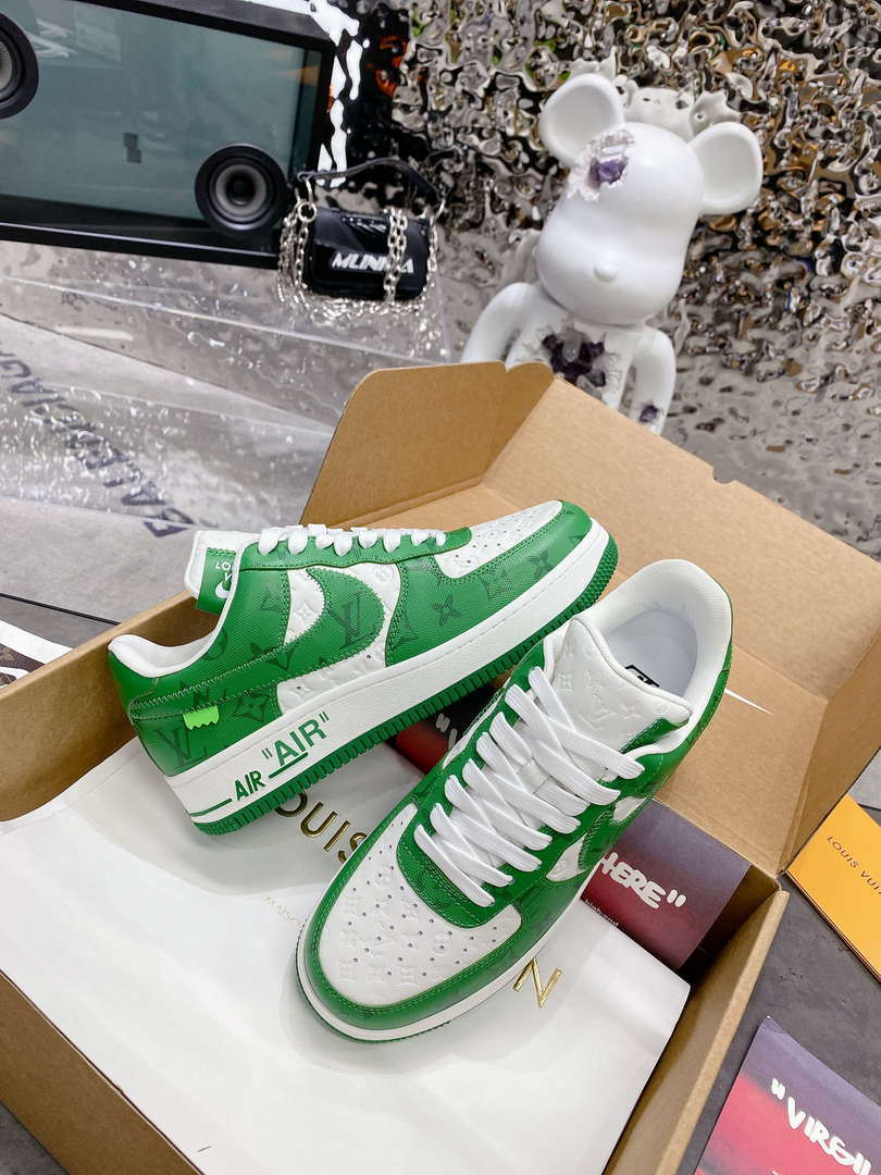 Louis Vuitton Nike Air Force 1 Low By Virgil Abloh White Green 1AC58D Women Men's M601034