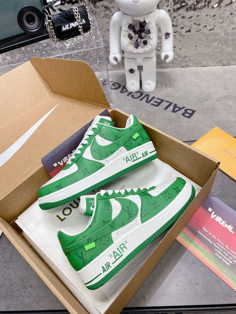 Louis Vuitton Nike Air Force 1 Low By Virgil Abloh White Green 1AC58D Women Men's M601034