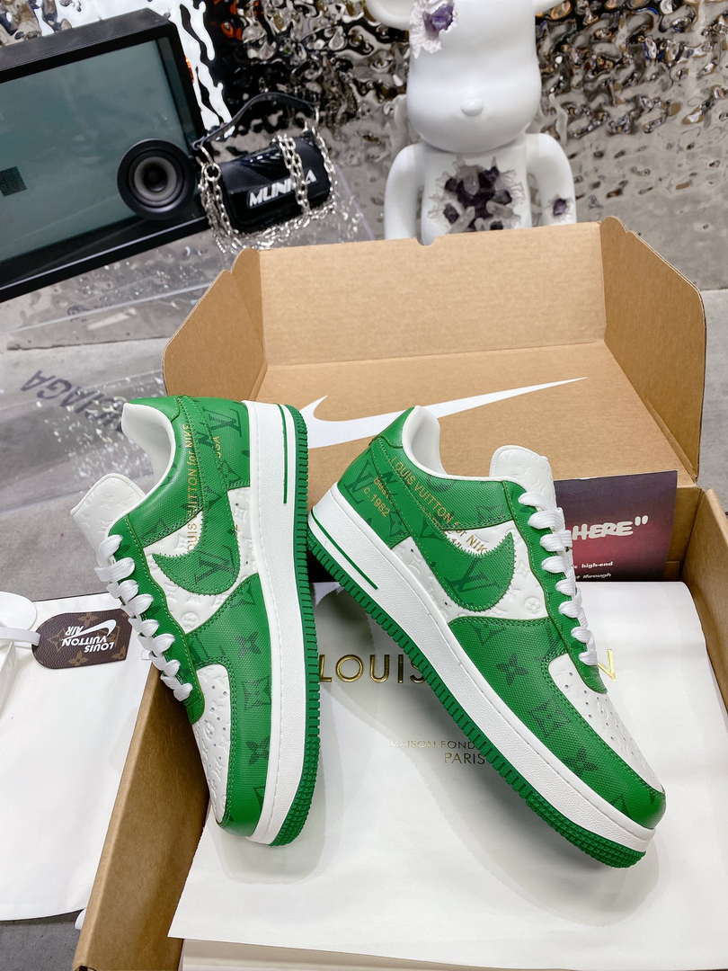 Louis Vuitton Nike Air Force 1 Low By Virgil Abloh White Green 1AC58D Women Men's M601034