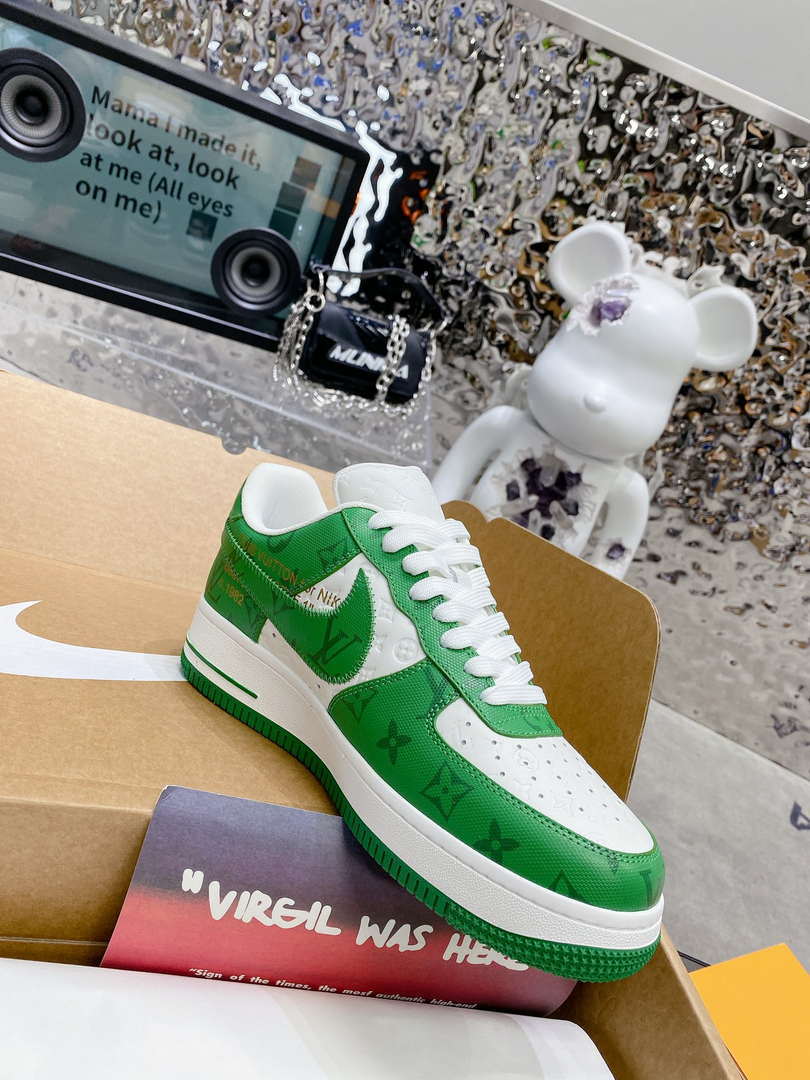 Louis Vuitton Nike Air Force 1 Low By Virgil Abloh White Green 1AC58D Women Men's M601034