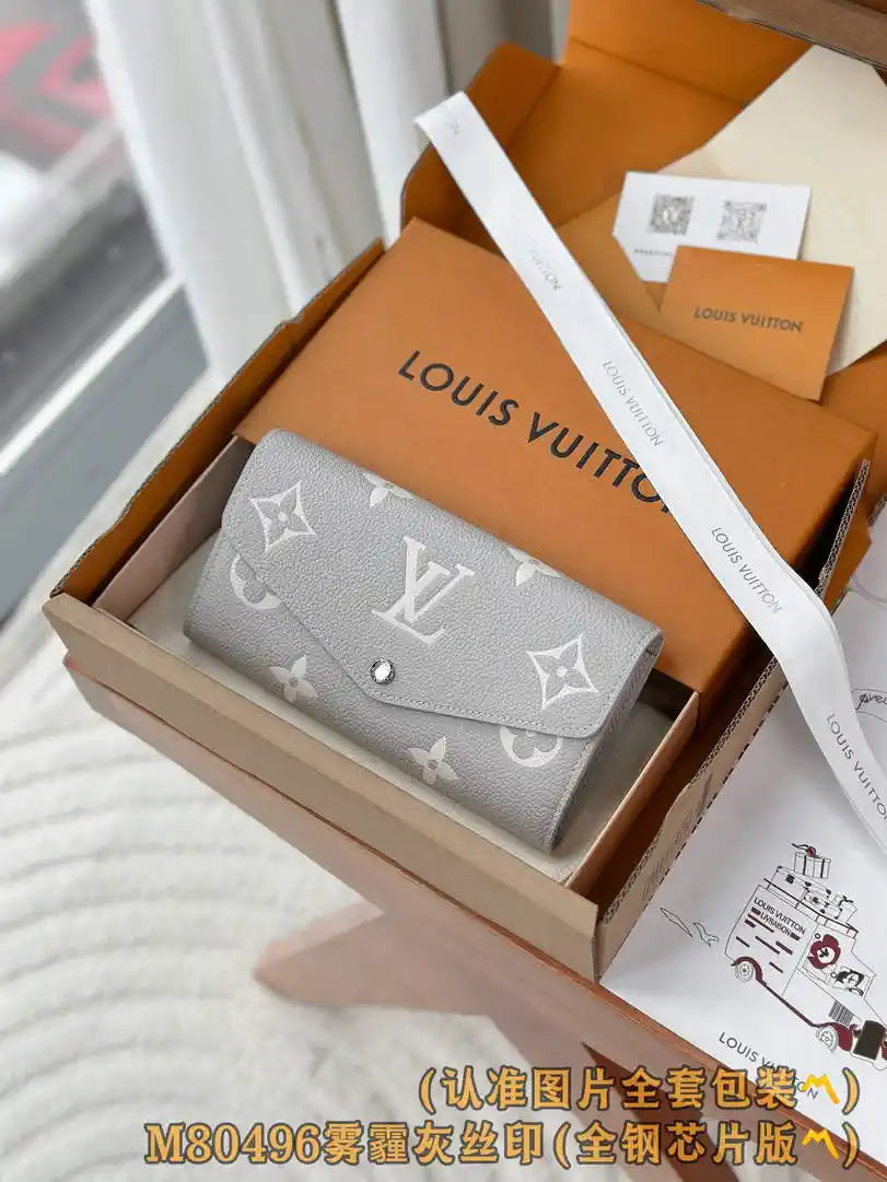 Louis Vuitton Sarah Wallet Bicolor Monogram Empreinte Leather LV M80496 Gray